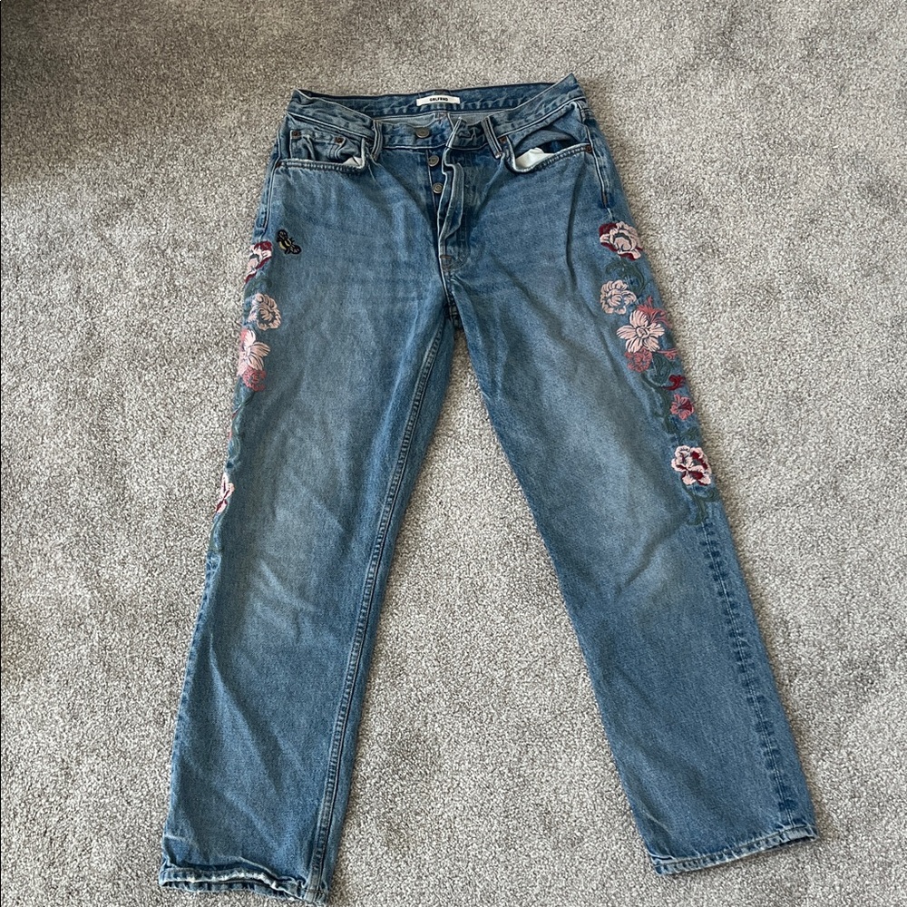 GRLFRND Helena Crop Jeans with Pink Floral Design